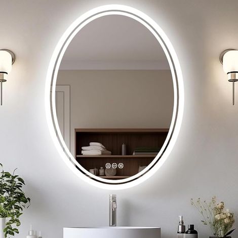 Specchio da Bagno LED Luce Retroilluminato Ovale Specchio Smart 50x70cm (1/5)