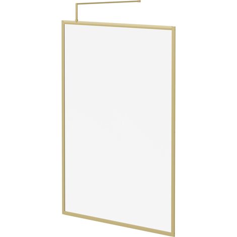Colore 8mm Clear Glass Brushed Brass 1850mm x 1400mm Fully Framed Walk In Shower Screen including Wall Channel and Support Bar (1/5)