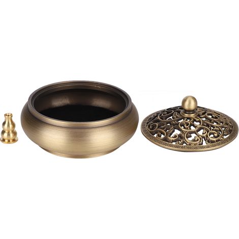 Encensoir en laiton pour maison, porte-encens artisanal décoration (dessus rond) (1/5)