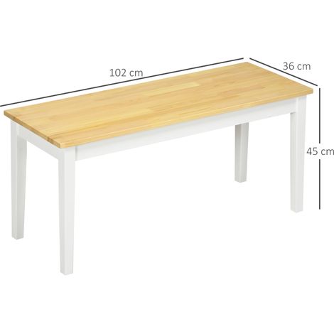 Banc 2 places en pin blanc, charge max 220 kg, banc de table cuisine salon, 102 x 36 x 45 cm, banquette assise robuste en bois massif (1/5)