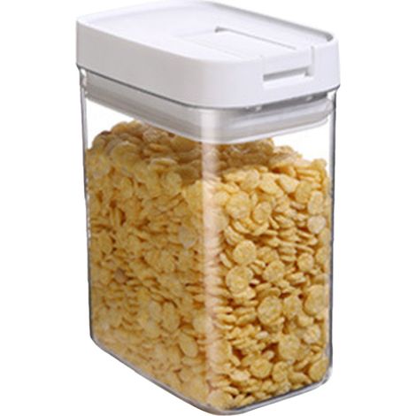 Boîte de conservation hermétique de plastique transparent, empilable, idéale pour les céréales, le riz et autres aliments secs.