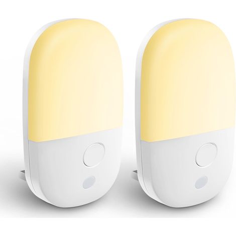 Veilleuse à intensité variable avec capteur, lumière LED blanc chaud, lot de 2, convient aux chambres, salles de bains et couloirs. (1/4)