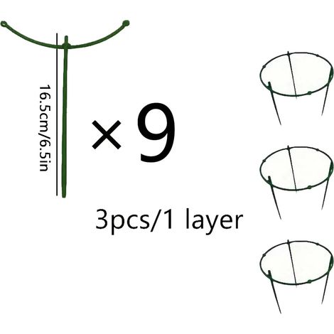 (vert) Lot de 9 supports pour plantes à 3 niveaux, tuteurs ronds, cages à plantes en plastique, supports pour pots de fleurs, treillis grimpants (1/4)