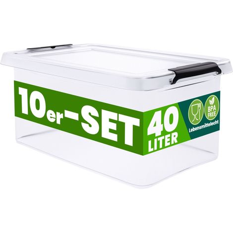 DEUBA® Caja Almacenaje Apilable Contenedor Transparente Orden Almacenamiento Organizador Libre de BPA Cesta Juguetes Libros Ropa Mantas Alimentos 10x40L (de)