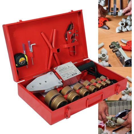 Wiltec PE-Rohr Schweißgerät 2000 W bis 300°C, Muffenschweißgerät inkl. 7 Heizdorne 16-63 mm, Schweissgerät für Rohre, Muffen und Formstücke