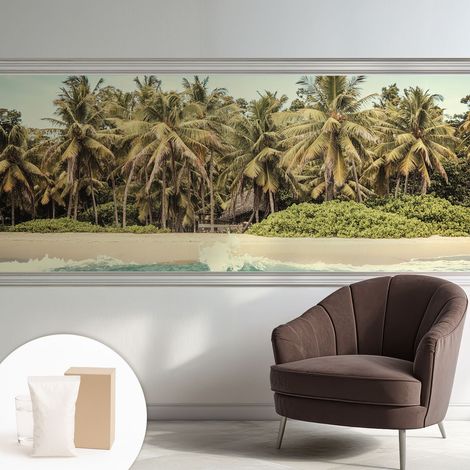Papier peint intissé mural avec imprimé motifs décoratifs - style contemporain - Colle incluse gratuite Plage tropicale 250x104 cm (1/5)