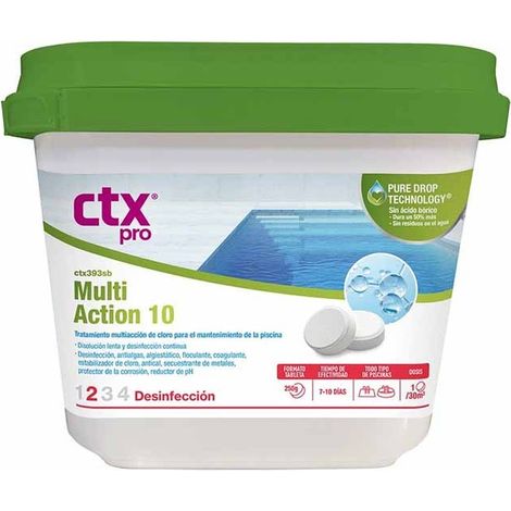 Chlore multi action 4 Kg sans acide borique en pastilles 250g CTX-393SB  -  5 actions