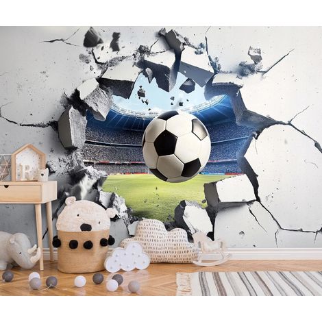 Vlies Fototapete Kinderzimmer 150x105 cm Fußball - Fototapeten Tapeten für Kinder Jungen - Teenagerzimmer - Kinderzimmertapete grau Stadion Teenager Fußballstadion, WallArena (1/4)