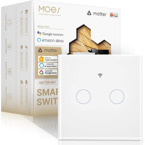 Interrupteur Tactile Intelligent Matter Wi-Fi, 3 Gang Synchronisation bidirectionnelle, fil neutre requis, contrôle (1/5)