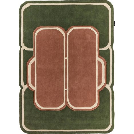 Tapis vert fait main en laine et coton motif géométrique - 133 x 190 cm (1/3)