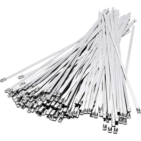100 attaches de câble en acier inoxydable, attaches de câble en acier inoxydable 300 mm x 4,6 mm, attaches de câble en acier inoxydable pour enroulement d'échappement, câblage groupé, entretien de clô (1/5)