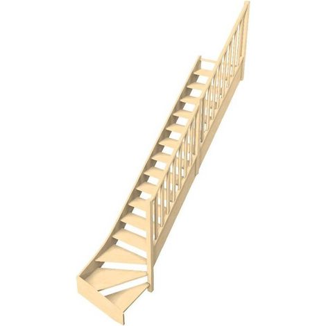 Levigne – Escalier quart tournant bas hêtre lamellé-collé 280 cm – 13 marches – Giron 16 cm – Rampe incluse – Encombrement 246 cm