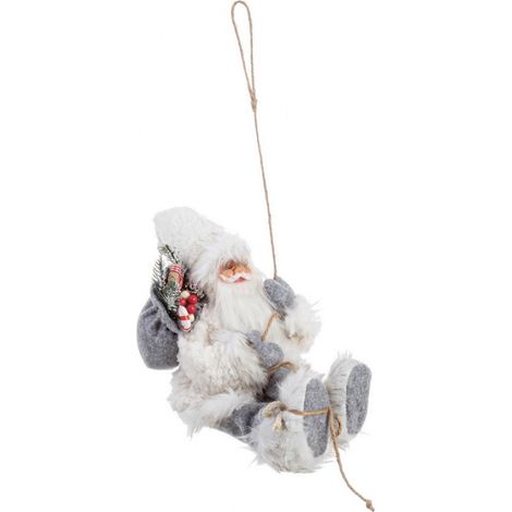 Pupazzo Babbo Natale con Pelliccia Decorazione Natalizia Bianca e Argento h 30 cm