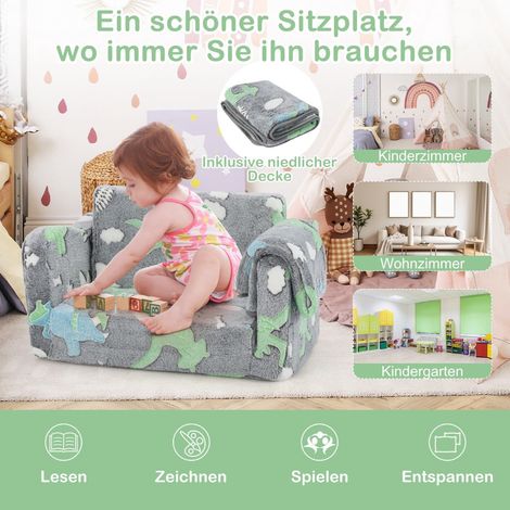 Divano letto per bambini con coperta, grigio, in tessuto di flanella