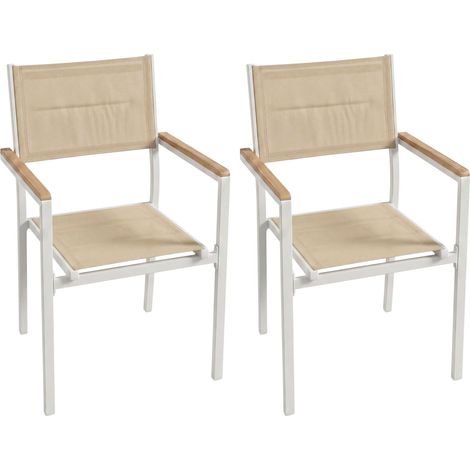 Pack 2 Sillas Exterior Mallorca, Apilables con Reposabrazos, Aluminio y Textileno Beige 56x55x85 cm (1/5)