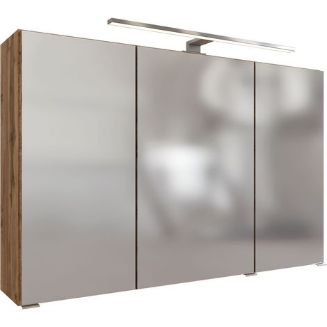 Spiegelschrank 100 cm mit LED Beleuchtung PESARO-03 in Wotan Eiche Nb., B/H/T: ca. 100/64/20 cm (1/4)