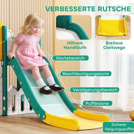 Ensemble de toboggan 7-en-1 pour tout-petits, panier de basket, motif grenouille, structure d'escalade, balançoire, intérieur et extérieur, jaune+vert (1/5)