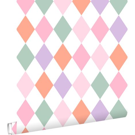 papier peint à carreaux lilas violet, orange et rose - ESTAhome