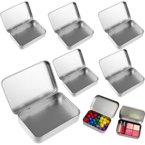 Boîtes de rangement métalliques lot de 6 - boîtes à couvercle 9,5 x 6 x 2 cm pour thé, argent (1/5)