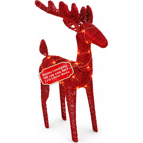 Renna Luminosa 90 Cm Glitter Con Led Luce Calda Decorazione Natalizia In Vimini – 2 Finiture, 3 Colori (1/5)