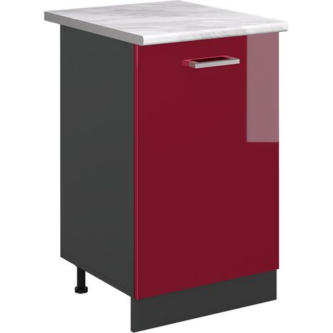 Mobiletto base cucina R-Line, Rosso lucido/Antracite, 50 cm piano di lavoro Marmo, Vicco (1/5)