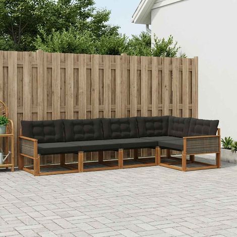 vidaXL Set di divani da esterno con cuscino 5 pcs Naturale e Nero (1/5)