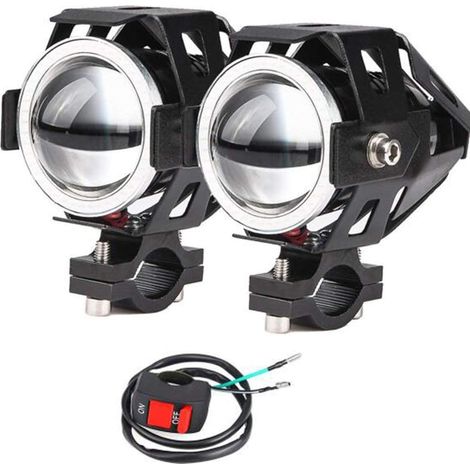2x Phares De Moto Avec Des Yeux D'ange Lumières U7 DRL Fog Lampes De Conduite Pour Voitures Vélo Bateau ATV Projecteurs Avant Haut/Dim/Strobe 3 Modes 3500K Bleu Couleur Inclus Commutateur (1/5)