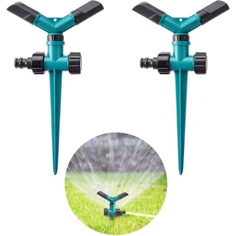 Drehbarer Rasensprenger mit Sprühfunktion, ideal für Rasenflächen, Blumenbeete und Gärten. Die Vorderseite lässt sich für den mobilen Einsatz sicher im Boden fixieren. (1/4)