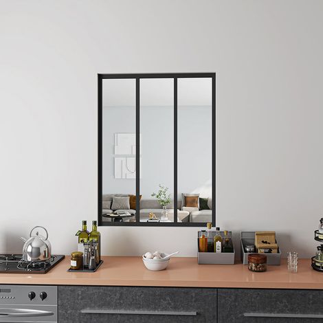 Aica Sanitaire – Verrière intérieure en aluminium noir mat 93x108cm – Vitrage en verre trempé 4mm – Résistante aux détergents – Montage facile