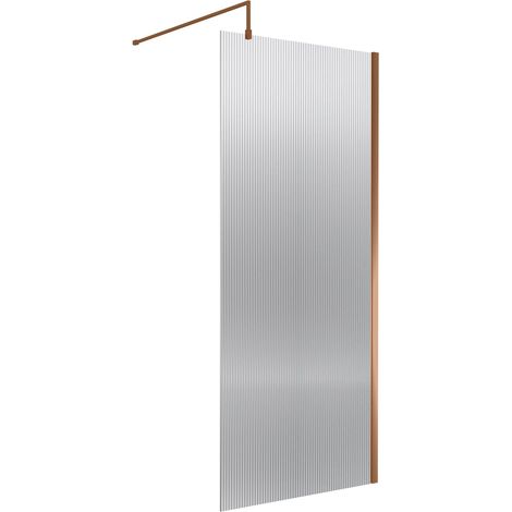 Nuie Fluted Wet Room Screen 1850mm High x 900mm Wide with Support Bar 8mm Glass - Brushed Bronze (1/2)