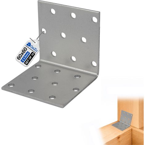 Lot de 10 Équerre d’assemblage galvanisée – 60 x 60 x 60 – Renforcée pour fixation robuste – Connecteur métallique fiable pour charpente en bois – GeZu Impex (1/5)
