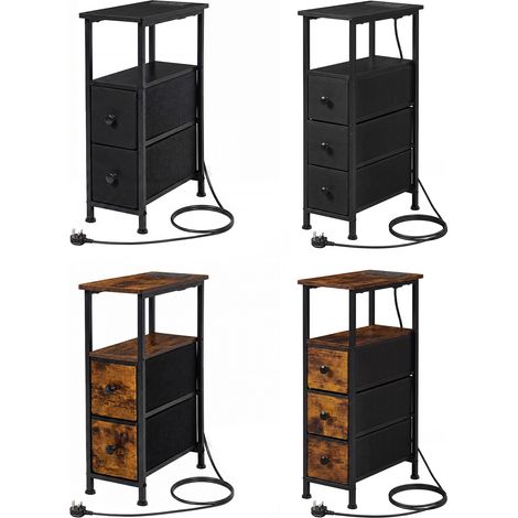 Levede Slim Bedside Table with Charging Station 3 Drawers for Bedroom Black (1/5)