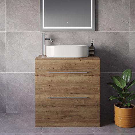 Napoli 460 Tobacco Oak 800mm 2 Drawer Vanity Unit for Countertop Basins - 800mm - Chrome 480mm Handle