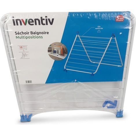 INVENTIV - Séchoir Baignoire Multipositions - 10m d'étendage - Fils renforcés - Gain de place - Voir photos (1/2)