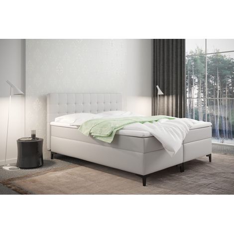 Boxspringbett mit bettkasten und matratze Denver Kunstleder Weiß 120x200 cm (1/2)
