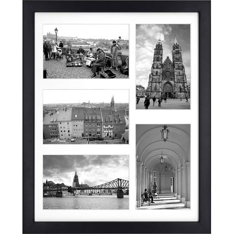 Cadre Photo Collage - Bois Composite - Pour 1 Photo 28 x 36 cm et 5 Photos 10 x 15 cm - Noir - Usage Intérieur - 1 Pièce (1/5)