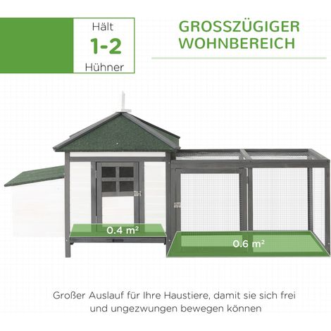 Poulailler nain 196x76x97cm, abri extérieur imperméable pour 1-2 poules, pondoir, enclos, perchoir inclus, bois gris (1/4)