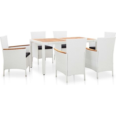 7-tlg. Garten-Essgruppe Poly Rattan Weiß vidaXL