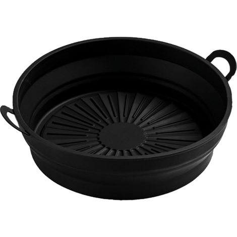 Zusammenfaltbarer Silikoneinsatz für Fritteusen mit 21,5 cm Durchmesser (8,5 Zoll), lebensmittelecht und hitzebeständig. Runder schwarzer Silikontopf, 21,5 cm (8,5 Zoll). (1/5)