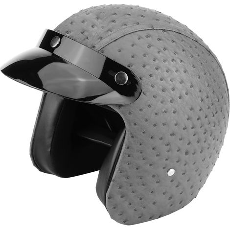 Casque moto scooter universel demi-visière en cuir PU gris autruche taille XL (1/5)