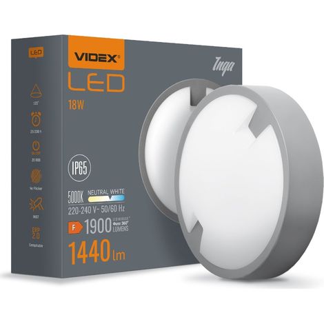 Applique/plafonnier extérieur LED 18W gris IP65 INGA Videx (1/5)