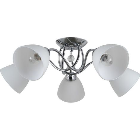 Italux Lugano - Lámpara de techo empotrada estilizada, cromo, 5 luces blancas con pantalla blanca, E27 (1/2)