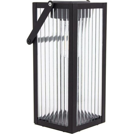Xanlite – Lanterne solaire nomade 26cm IP44 – Verre ciselé et métal noir – Autonomie 8h – Alimentation solaire – Détecteur crépusculaire – SOLARVC