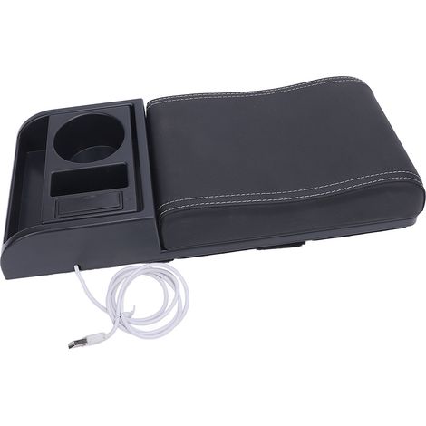 Couvre boîte accoudoir console centrale longueur réglable – Port USB charge porte-gobelet universel plupart véhicules ligne blanche (1/5)