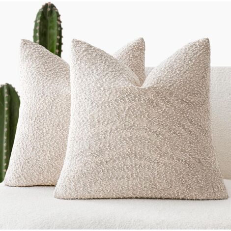 Ede Lot de 2 housses de coussin décoratives texturées et bouclées, ivoire neutre, 45 x 45 cm (1/4)