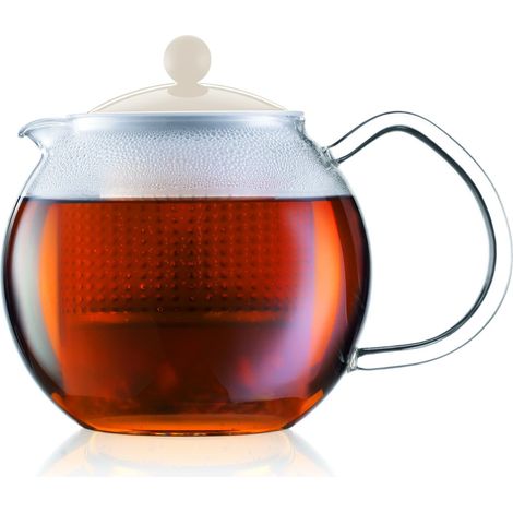 Bodum - Teiera con Filtro in Vetro borosilicato, con Manico in Vetro e Coperchio in plastica colorato Bianco (1/4)