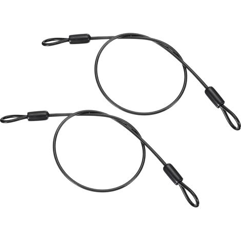 Sicherheitskabel – 2 Stück – Edelstahl und Vinyl – Doppelschlaufe – Für Vorhängeschlösser und Gepäck – Schwarz, 50 cm (1/5)