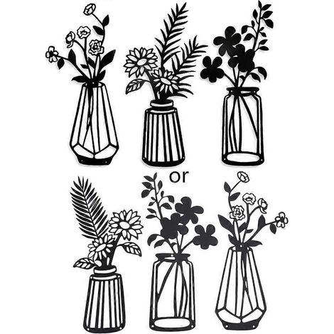 3-teiliges Set aus Metallblumen, schwarzem Draht und Eisen, dekorative florale Wandskulpturen für das Wohnzimmer