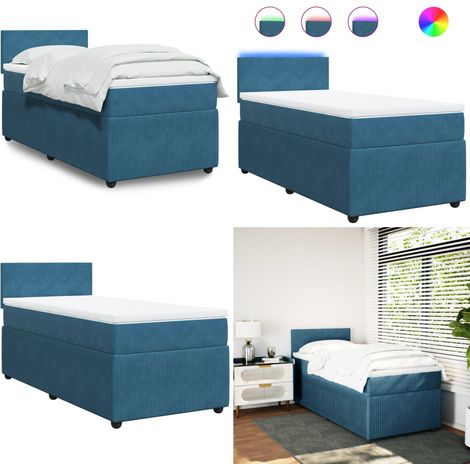 Giroletto a Molle con Materasso Blu 90x200 cm in Velluto - Materasso a molle insacchettate - Letto a molle
