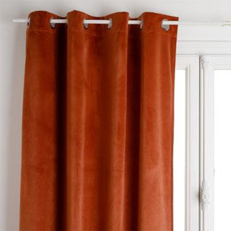 Atmosphera – Rideau occultant velours 140x260cm terracotta – Type à œillets – Polyester pour isolation thermique – Élégant et moderne